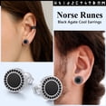 thumbnail image 4 of Pendientes de botón de plata esterlina Silvora con Runas vikingas y ónix negro, 4 of 8