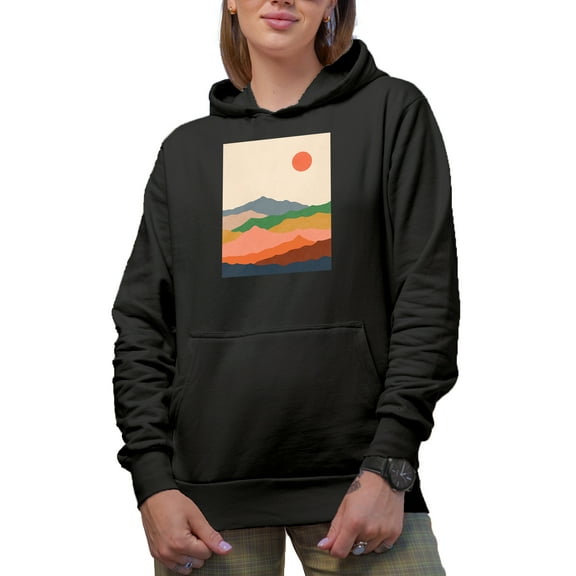 Aesthetic Minimalism Boho Mountain Landscape Art or Design Merch Gift, Black Hooded Sweatshirt or Hoodie, 2XL
