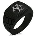 thumbnail image 1 of Stainless Steel Tribal Barbed Wire Biohazard Geometric Pattern Step-Down Biker Style Polished Ring, 1 of 1