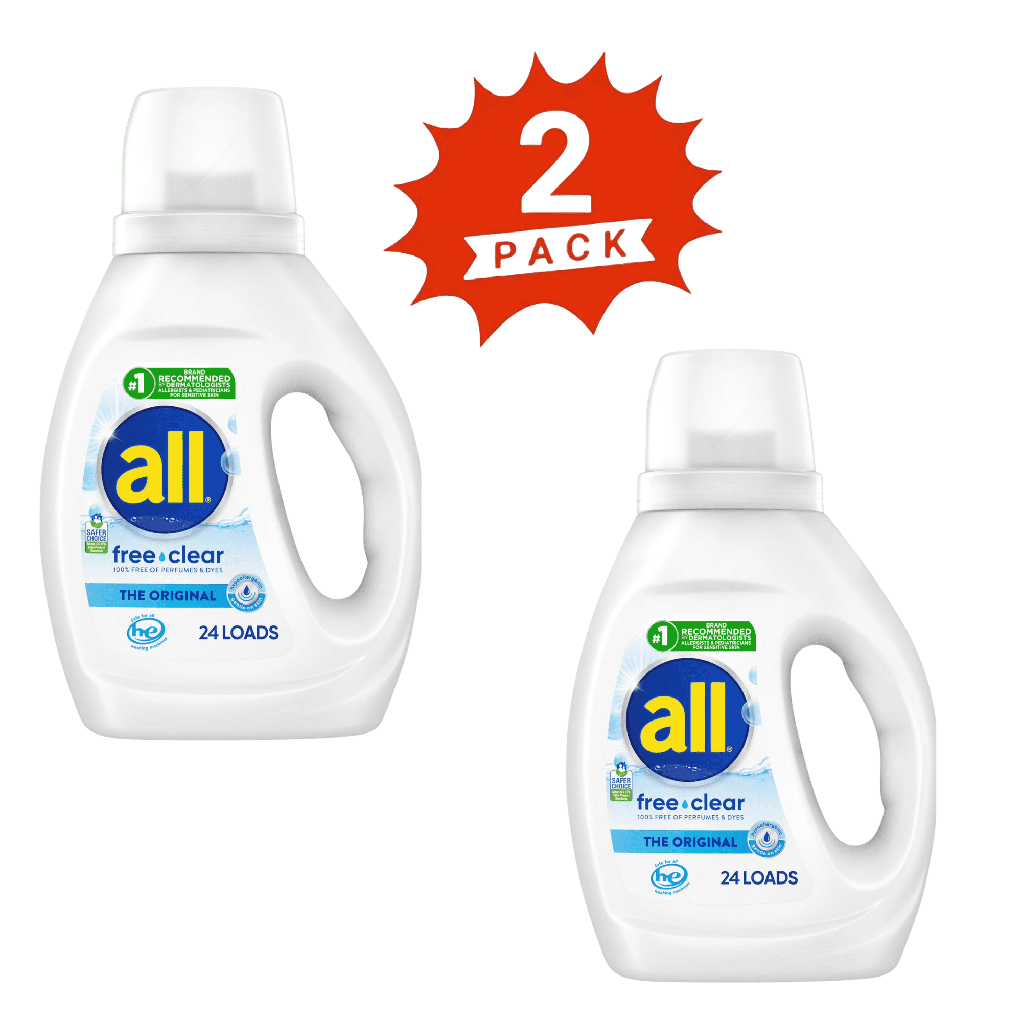 all Free Clear Liquid Laundry Detergent, Unscented & Fragrance Free, 60 fl oz, 48 Loads (2-Pack)