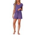 thumbnail image 2 of Conjunto de lounge de 2 piezas para mujer INSPIRE CHIC, suéter de punto, camiseta de manga corta y pantalones cortos, conjunto de pijama, L, púrpura, 2 of 5