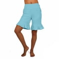 thumbnail image 6 of oelaio Stretch Capri Yoga Pants for Women Ruffle Bell Bottom Elastic Waist Pull On Dress Pants Knee Length Leggings with Pockets Light Blue XL, 6 of 7