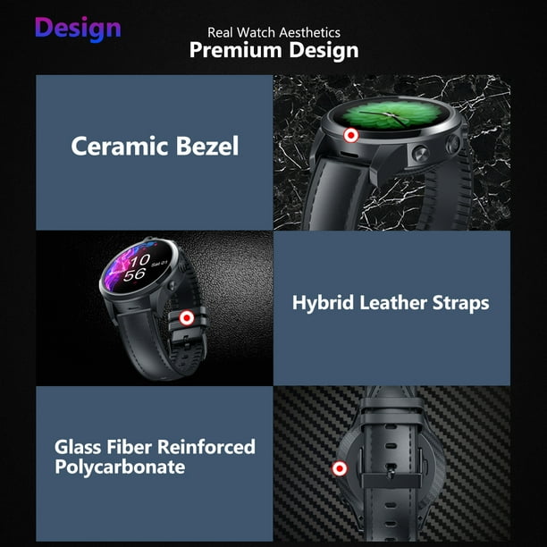 Zeblaze THOR 5 PRO Ceramic Bezel 3GB 32GB Dual Camera 800mAh Battery GPS Face Unlock Leather Straps Smart Watch Walmart