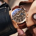 thumbnail image 4 of OLEVS Mens Watches Luxury Chronograph Moon Phase Waterproof Luminous Brown Leather Strap Date Rose Gold Classic Watch for Men, 4 of 12