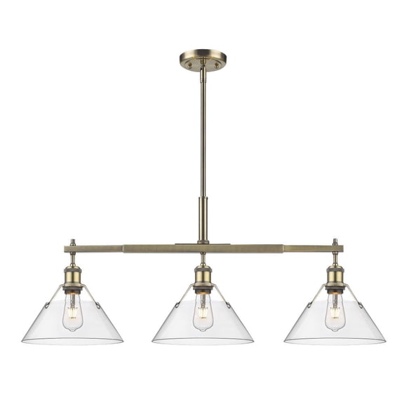 Orwell 3-Light Linear Pendant in Aged Brass with Clear Glass