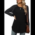 thumbnail image 3 of Blusas Tipo Túnica A Rayas para Mujer, Camisas Casuales de Larga, Jersey de Cuello Redondo. Negro L, 3 of 9