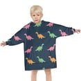 thumbnail image 3 of DarkBlue Cartoon Dinosaurs Pattern Blanket Hoodies for Kids 6-13YR Oversize Wearable Blanket Hoodies for Boys Girls Teens, 3 of 7