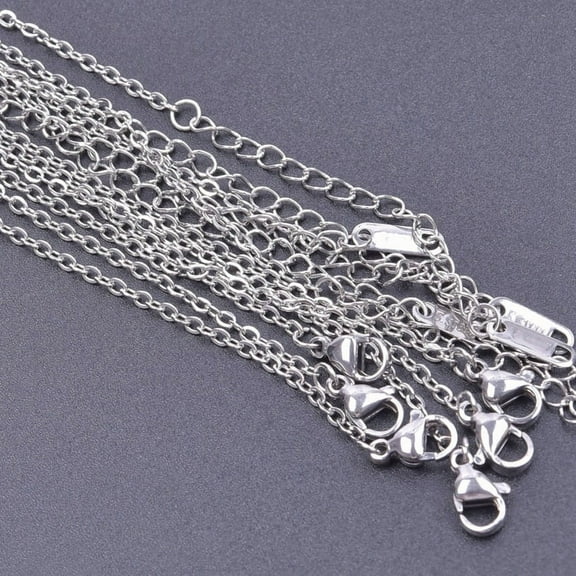 Non-Tarnish 304 Stainless Steel Cable Chain Necklace Stainless Steel color 15.75 inch(40cm) Wide: 2mm