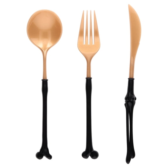 Bone Handle Plastic Disposable Cutlery Set, Gold and Black, 24 Pieces, Halloween by Way To Celebrate