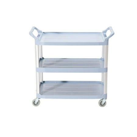3 Shelf Plastic Utility Cart - Large Size Utility Cart, Multi-Purpose 3 Shelf Cart with Heavy Duty Plastic Shelves and Oversized Wheels, Gray