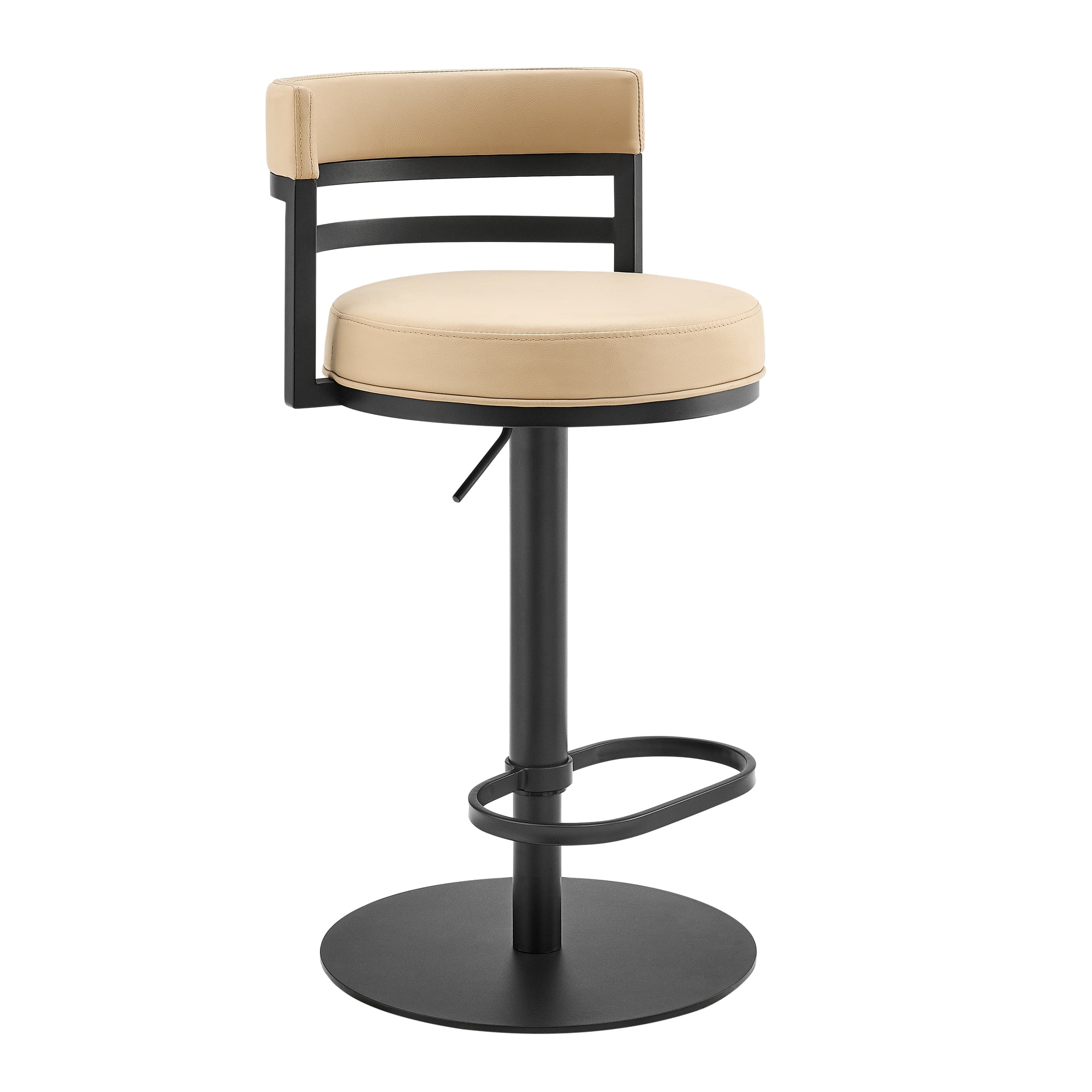 Judi Modern Industrial Swivel Metal Adjustable Height Barstool With Faux Leather Seat