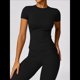 thumbnail image 5 of Camiseta Básica de Verano para Mujer, Corta, Cuello Redondo, Corte Ajustado, Top Corto Negro M, 5 of 10