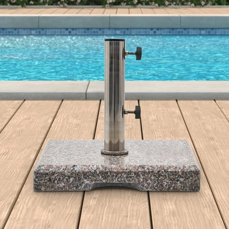 Kool 42 lbs Granite Square Stainless Steel Patio Umbrella Base Heavy Duty Umbrella Stand, Gray
