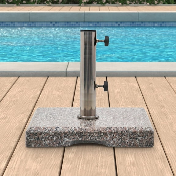 Kool 42 lbs Granite Square Stainless Steel Patio Umbrella Base Heavy Duty Umbrella Stand, Gray