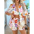 thumbnail image 4 of Women'S Soft Summer Floral Tropical Print V Neck Tee Short Sleeve Button Top Shorts 2 Piece Sets Yellow Flowers L, 4 of 8
