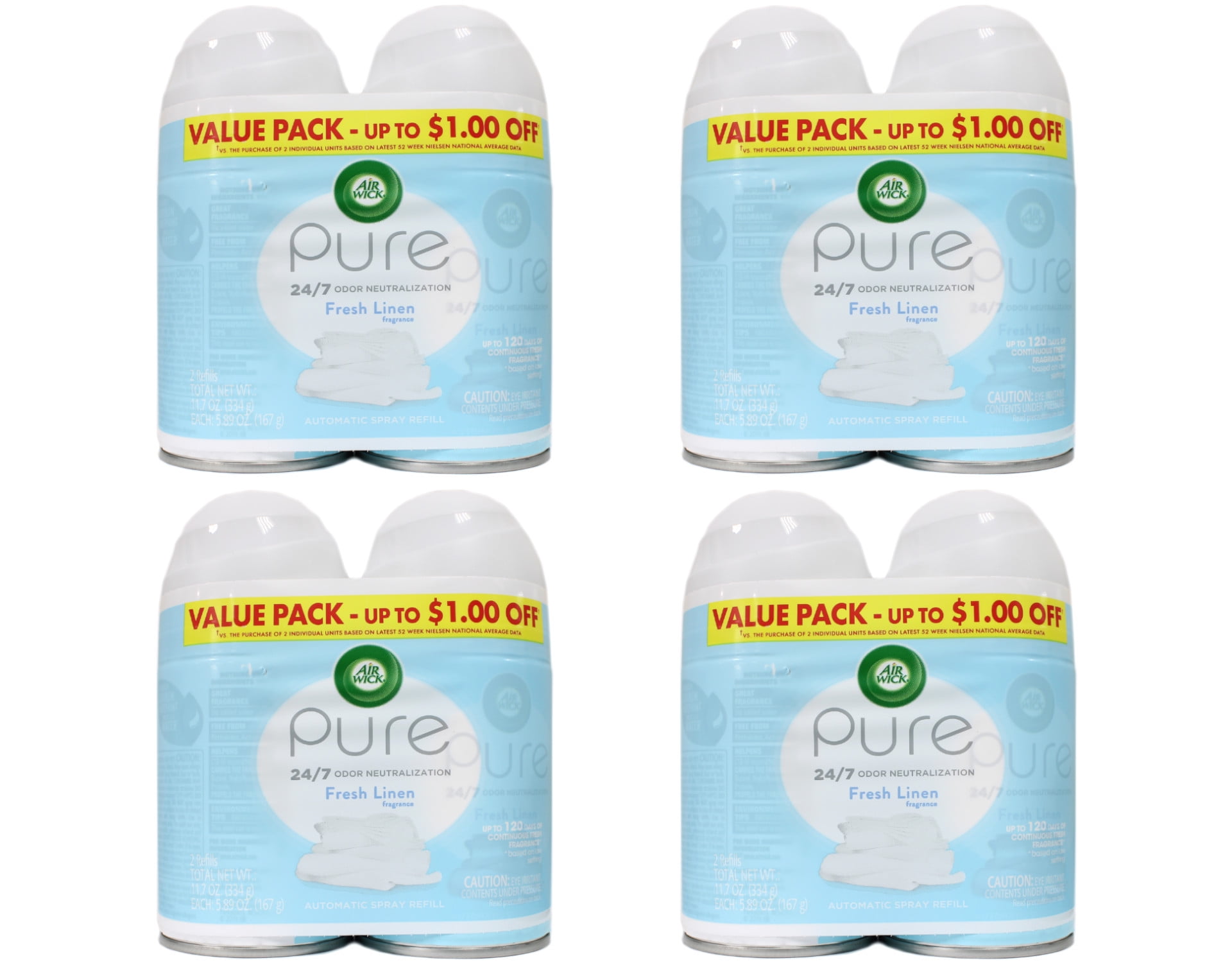 4 Pack Air Wick Spray Snuggle Fresh Linen Scent, Twin Refills, 6.17 oz