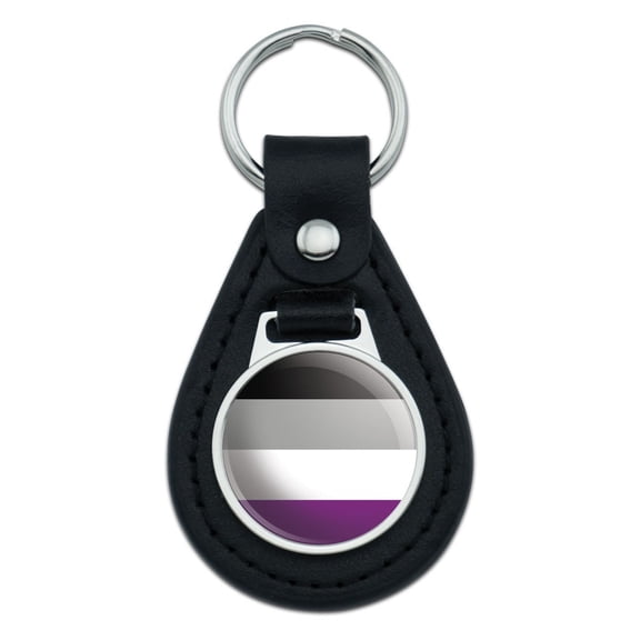 Asexual Asexuality Pride Flag Black Grey White Purple Black Leather Keychain