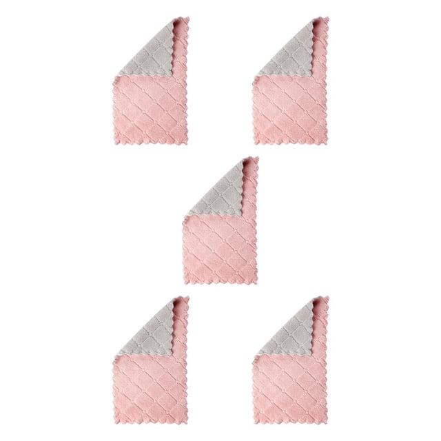 fastboy Dishcloth Microfiber Cloth Rags Dishes Plate Pots Bowl Tableware Non-stick Washing Towel Accessory for Kitchen Pink Coffee 5Set