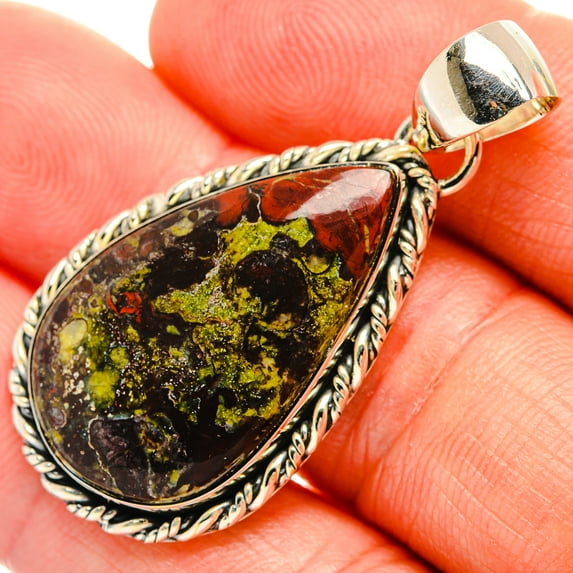Russian Eudialyte Pendants 1 3/4" (925 Sterling Silver) - Handmade Boho Vintage Jewelry PD31721