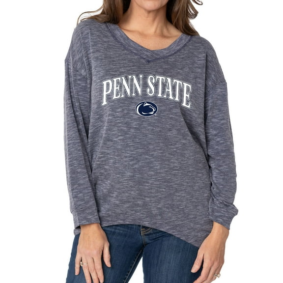 Women's Navy Penn State Nittany Lions Oversized Bailey Long Sleeve V-Neck Tri-Blend Tunic