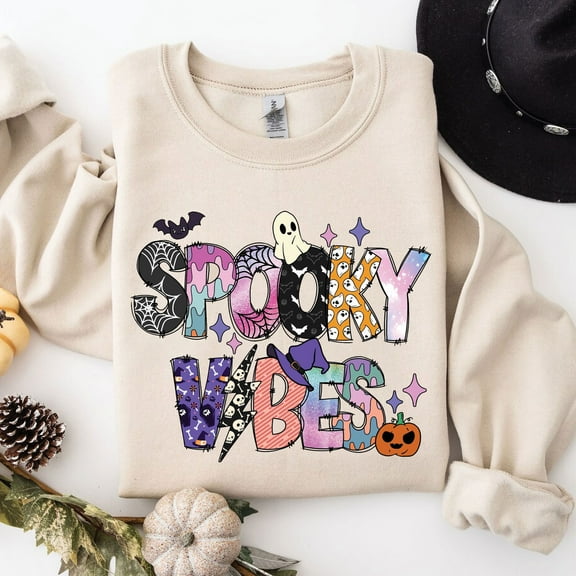 Spooky Vibes Sweatshirt – Retro Halloween Sweatshirt – Spooky & Funny Halloween Shirt – Halloween Gift Idea