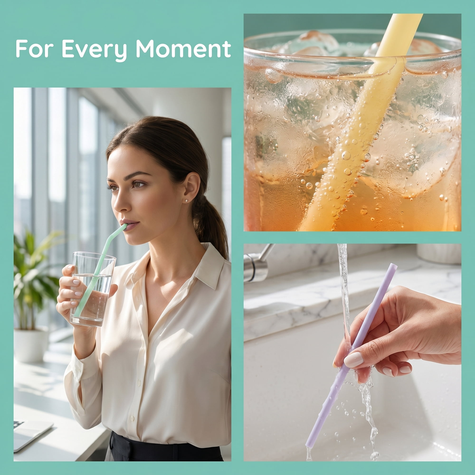 Unique Bargains 8Pcs Reusable Silicone Dishwasher Safe Straws Color C