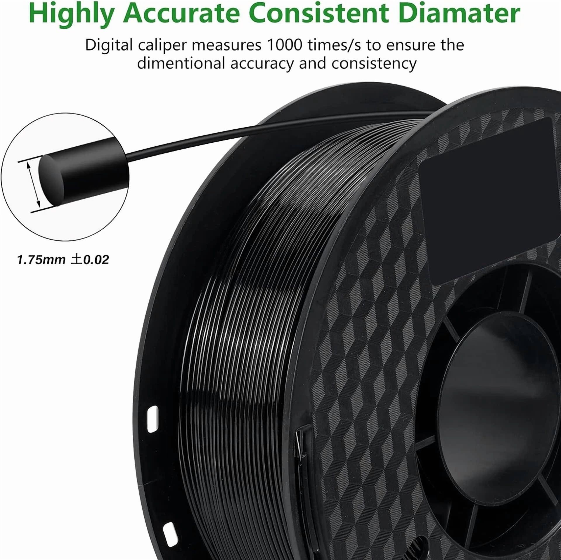 RHEA- Kingroon 1Kg Petg 1.75 Mm 3D Printer Filament Black Bundle Spool Roll Fdm