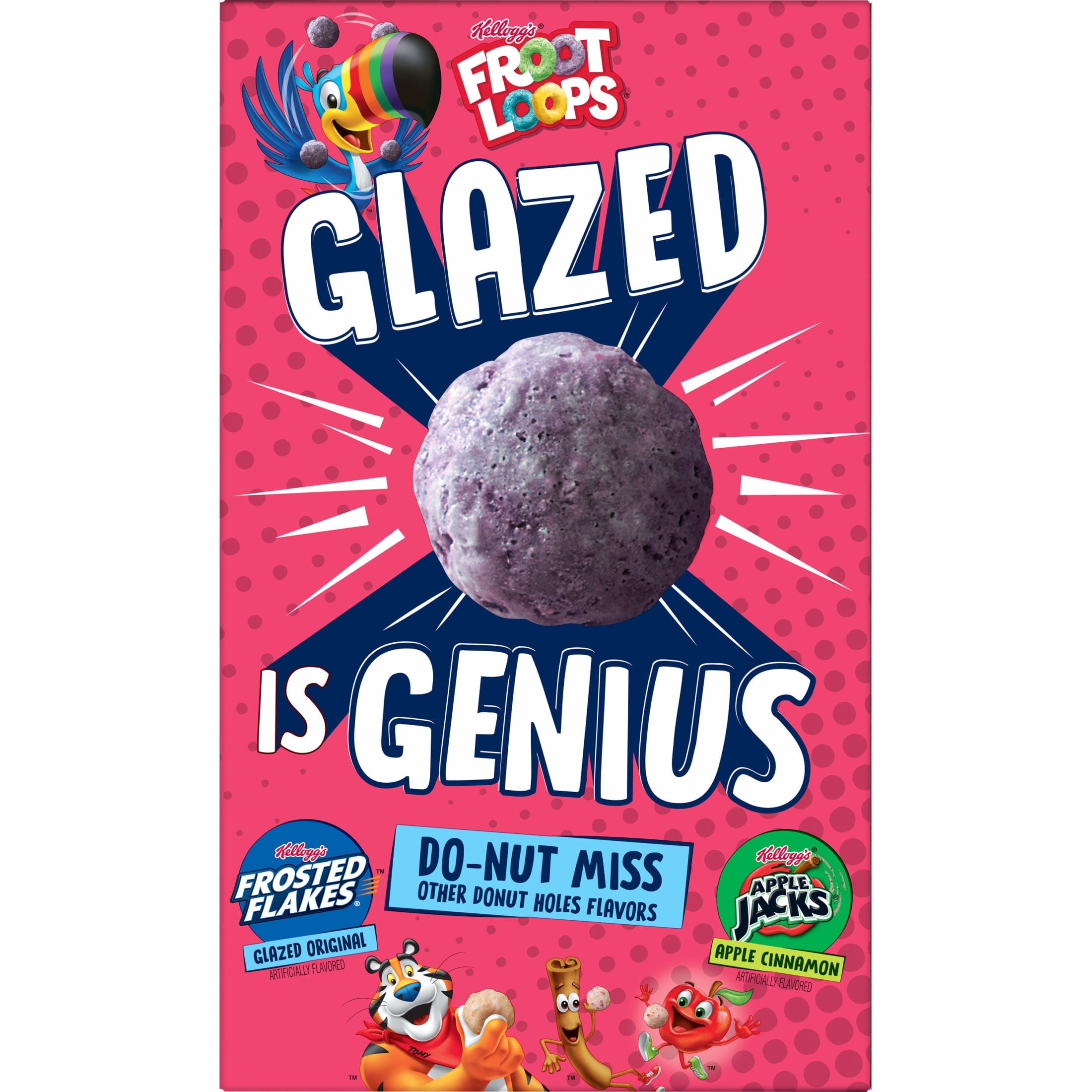 Kellogg's Froot Loops Glazed Donut Holes Blueberry Breakfast Cereal, Kids Cereal, Family Size, 17.8 oz