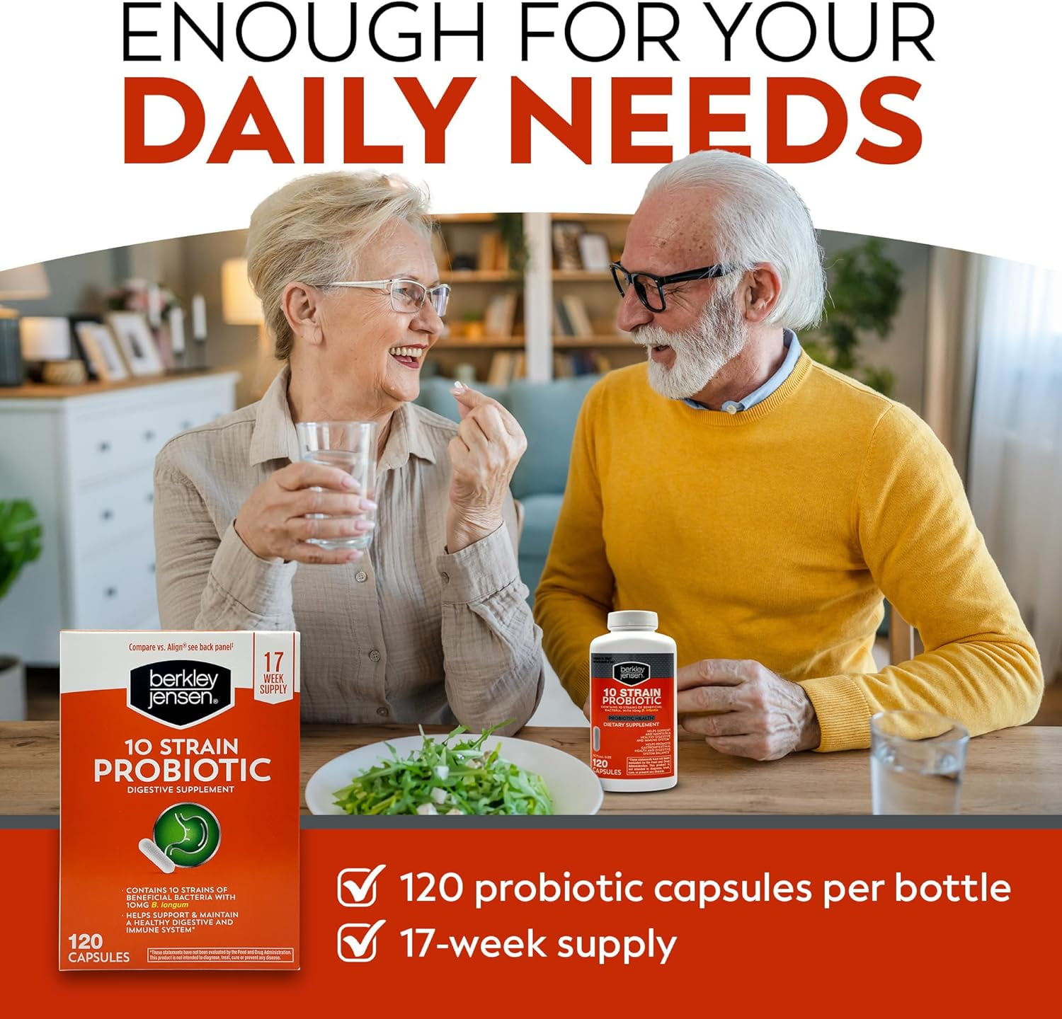Berkley Jensen Natural 10-Strain Probiotic Dietary Supplement,Capsule 120 ct.