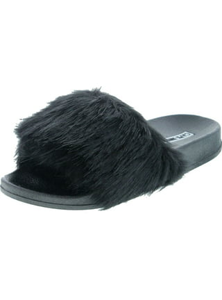 Black-Max Large XXL Real Fox Fur Slides Womens Slippers Sandals
