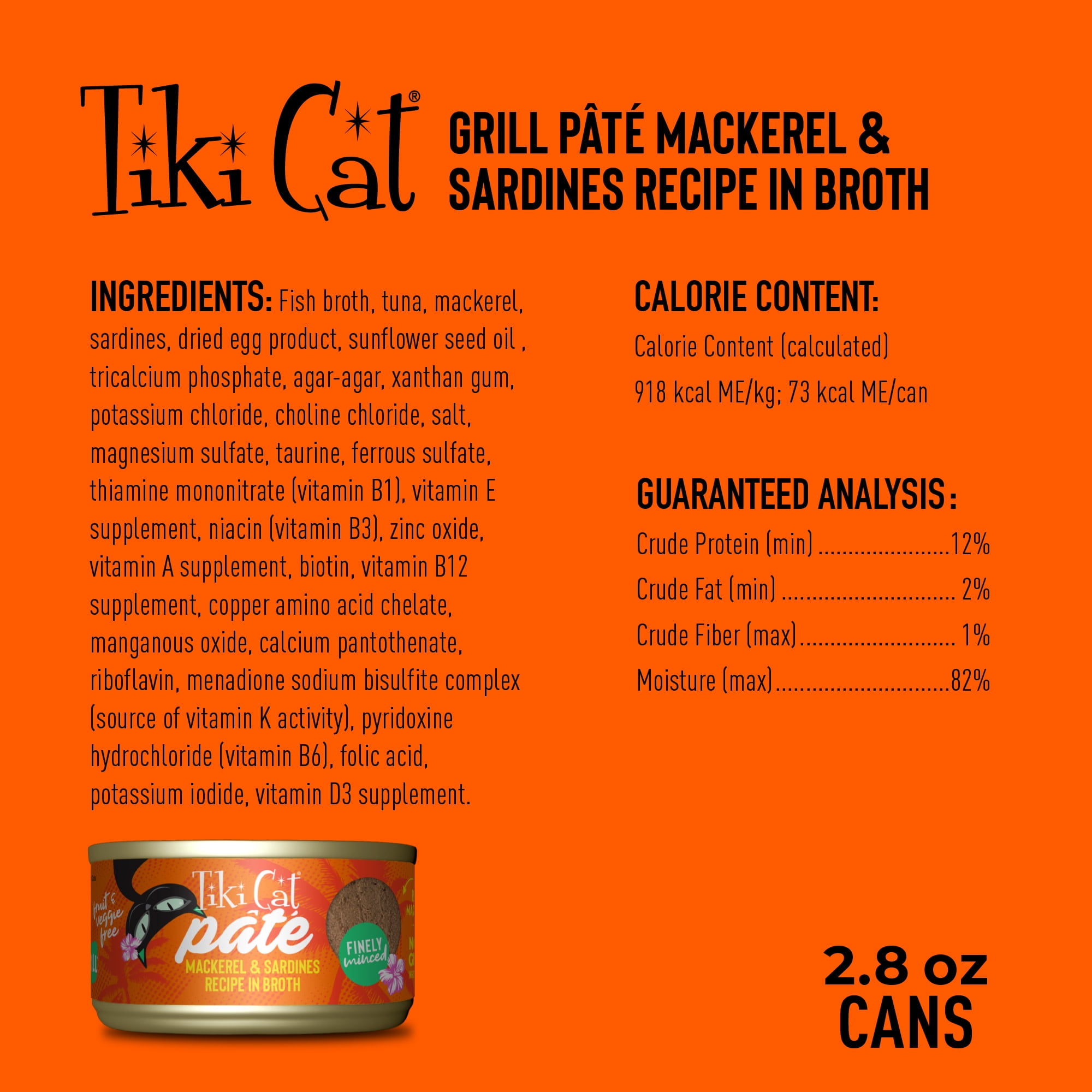 (12 pack) Tiki Cat Grill Pate Wet Cat Food, Mackerel & Sardines, 2.8 oz. Can