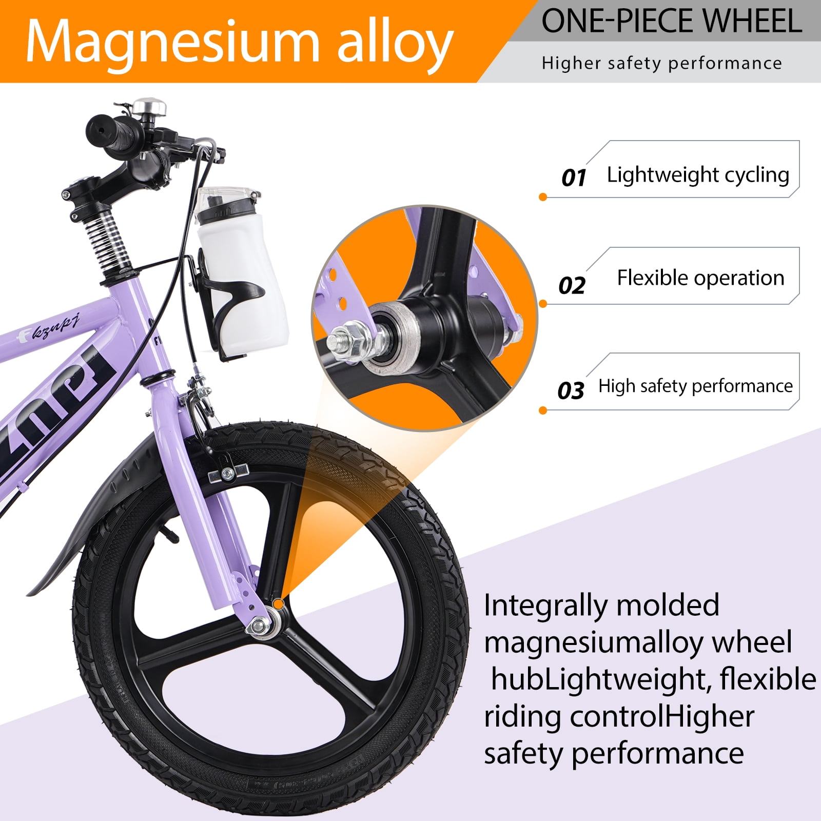 imerelez 18 Inch Kids Bike with Training Wheels,High Carbon Steel Frame & Magnesium Alloy Wheels,Night Glow Training Wheels,Adjustable Seat,Includes Water Bottle,for Ages 5-9,Purple