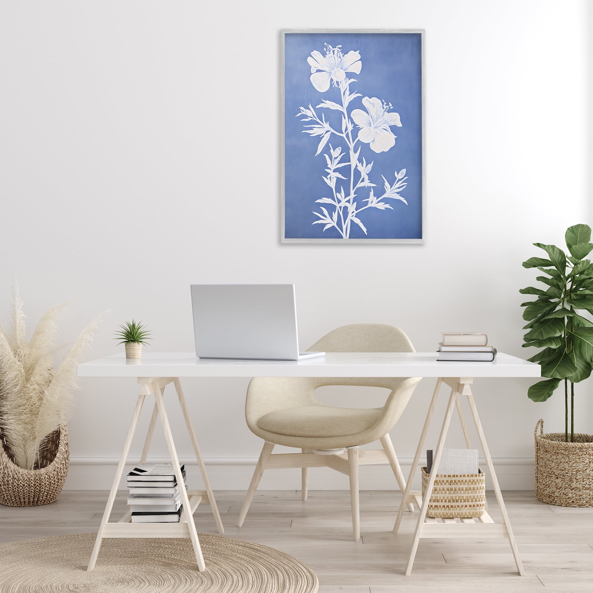 Stupell Industries Blue Cerulean Florals Botanical & Floral Painting Gray Framed Art Print Wall Art, 20 x 30