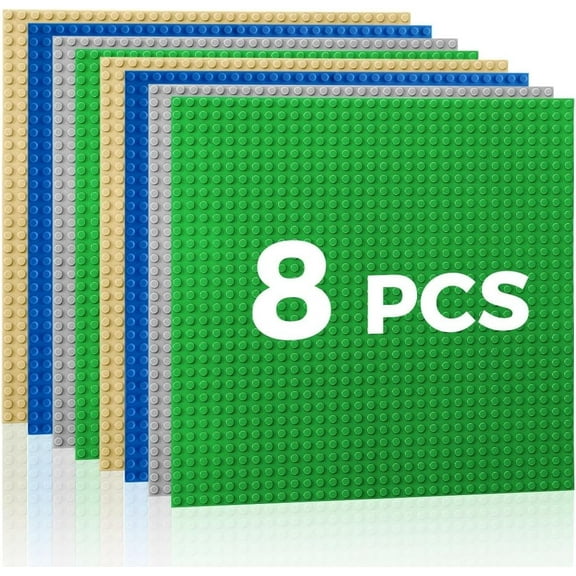 Classic Baseplates Building Plates-8 Pack 10" x 10" Building Boards,100% Compatible with All Major Brands and Activity Table, Creative Building Platforms Mats for Toy Bricks,Multicolored
