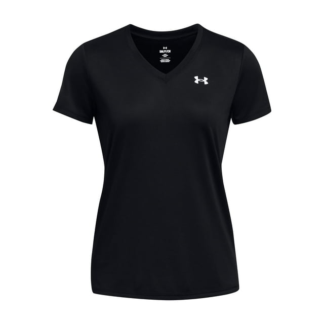 Camiseta Under Armour Tech para mujer, manga corta, cuello en V, negro/blanco