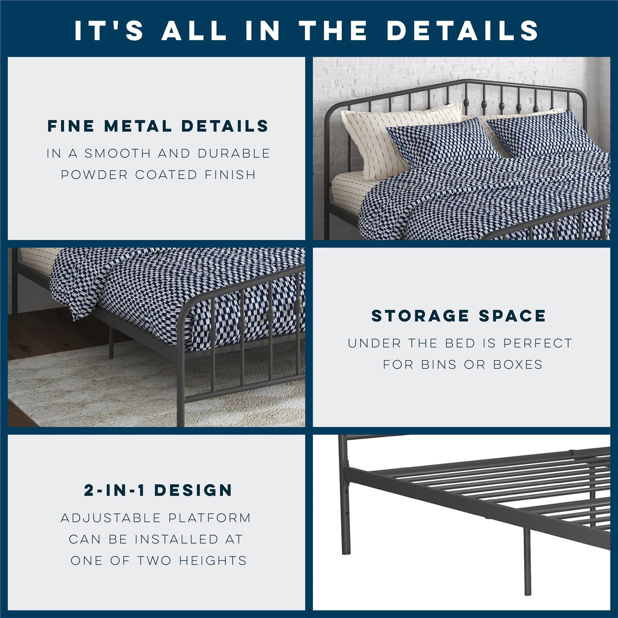Novogratz Bushwick Metal Bed, King, Gunmetal Gray
