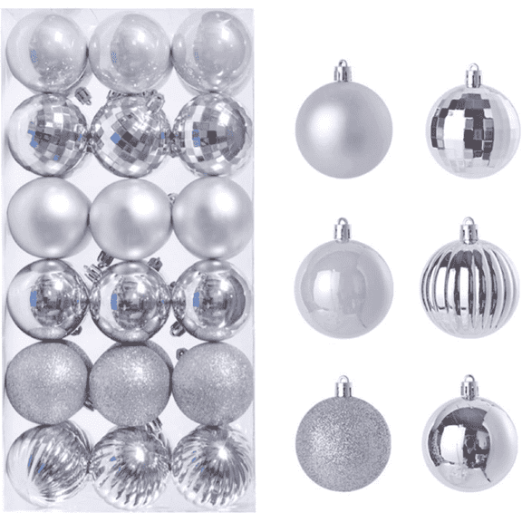 4cm/1.57inch Silver Christmas Balls Ornaments, Shatterproof 36PCS Christmas Tree Decoration Hanging Balls, 6 Classic Finishes, for Home Party Wedding Decor