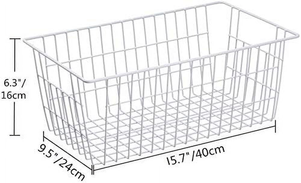 SANNO Freezer Baskets Farmhouse Organizer Wire Metal Storage Bins Large Organizer Durable Metal Basket Pantry Organizer for Kitchen Cabinets, Pantry, Freezer, Bathroom, Home-Set of 3-Platingk