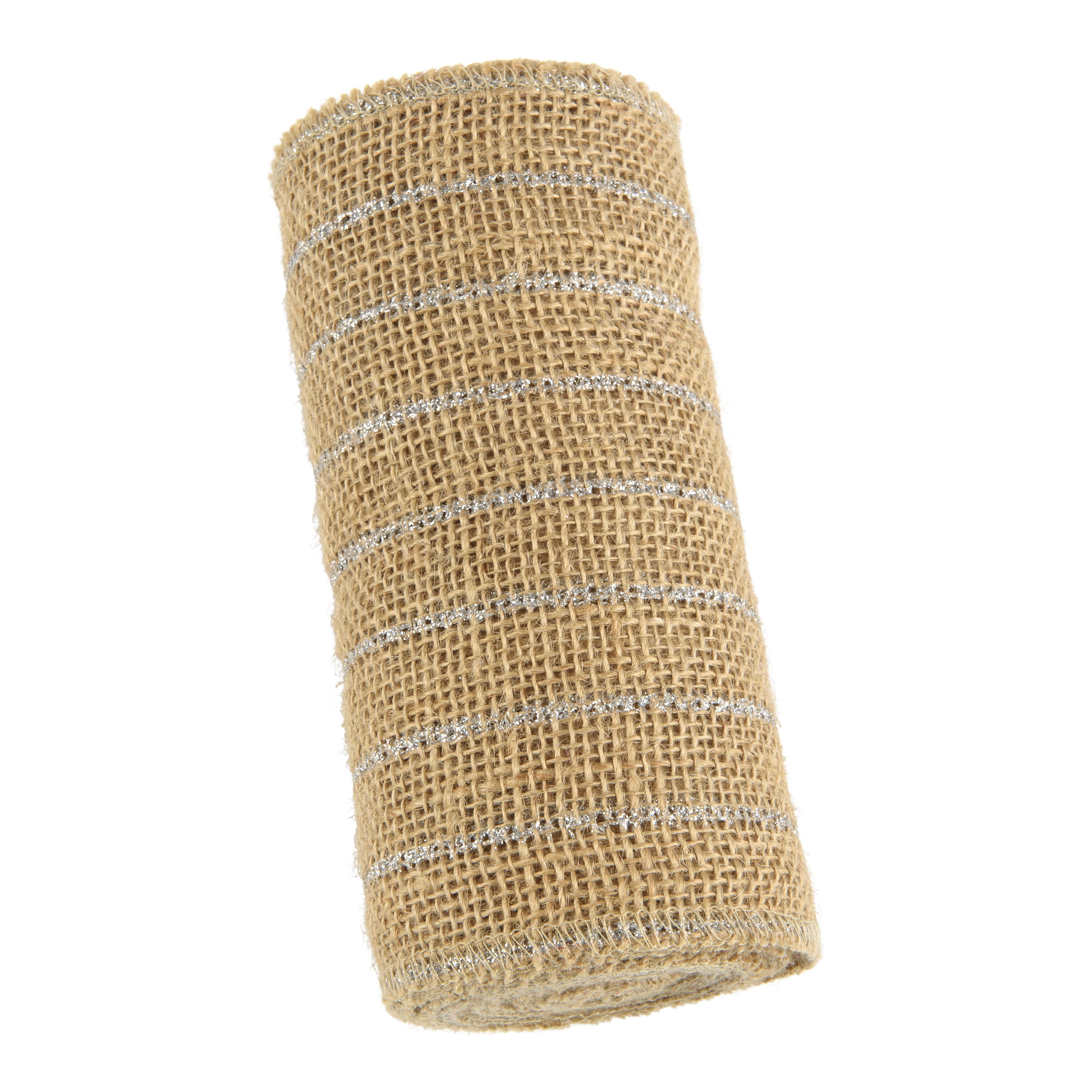 Love, Laugh, Craft Jute Burlap Roll Precut, 6in W x 5 Yards, 740-28, Brown/Silver Stripe Glitter