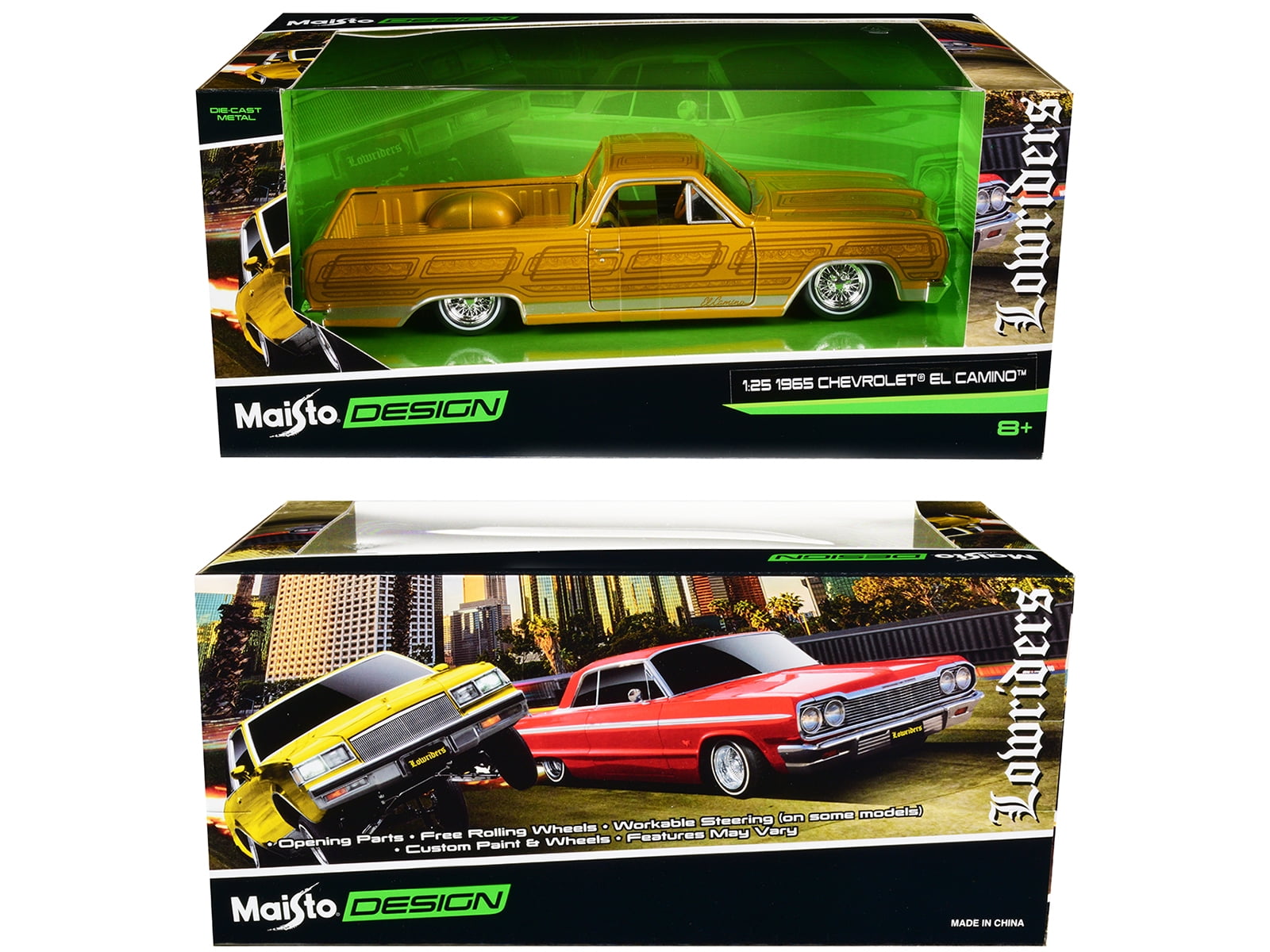 Maisto 1965 Chevrolet El Camino Lowrider Gold Metallic, Diecast