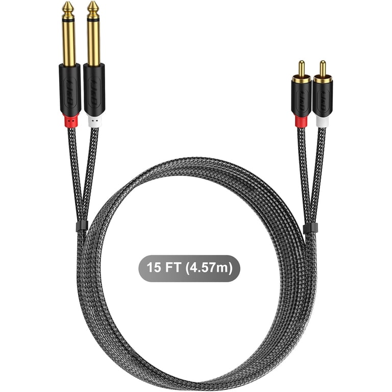 J&D 15 ft TS to 2 Rca Stereo Audio Adapter Cable for Connecting