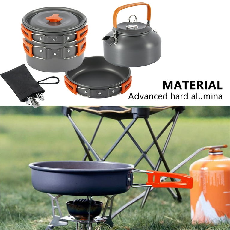 2Pcs/Set Camping Cookware Outdoor Cooking Pot Frying Pan Collapsible Picnic  Portable Backpacking Skillet Trekking Tableware
