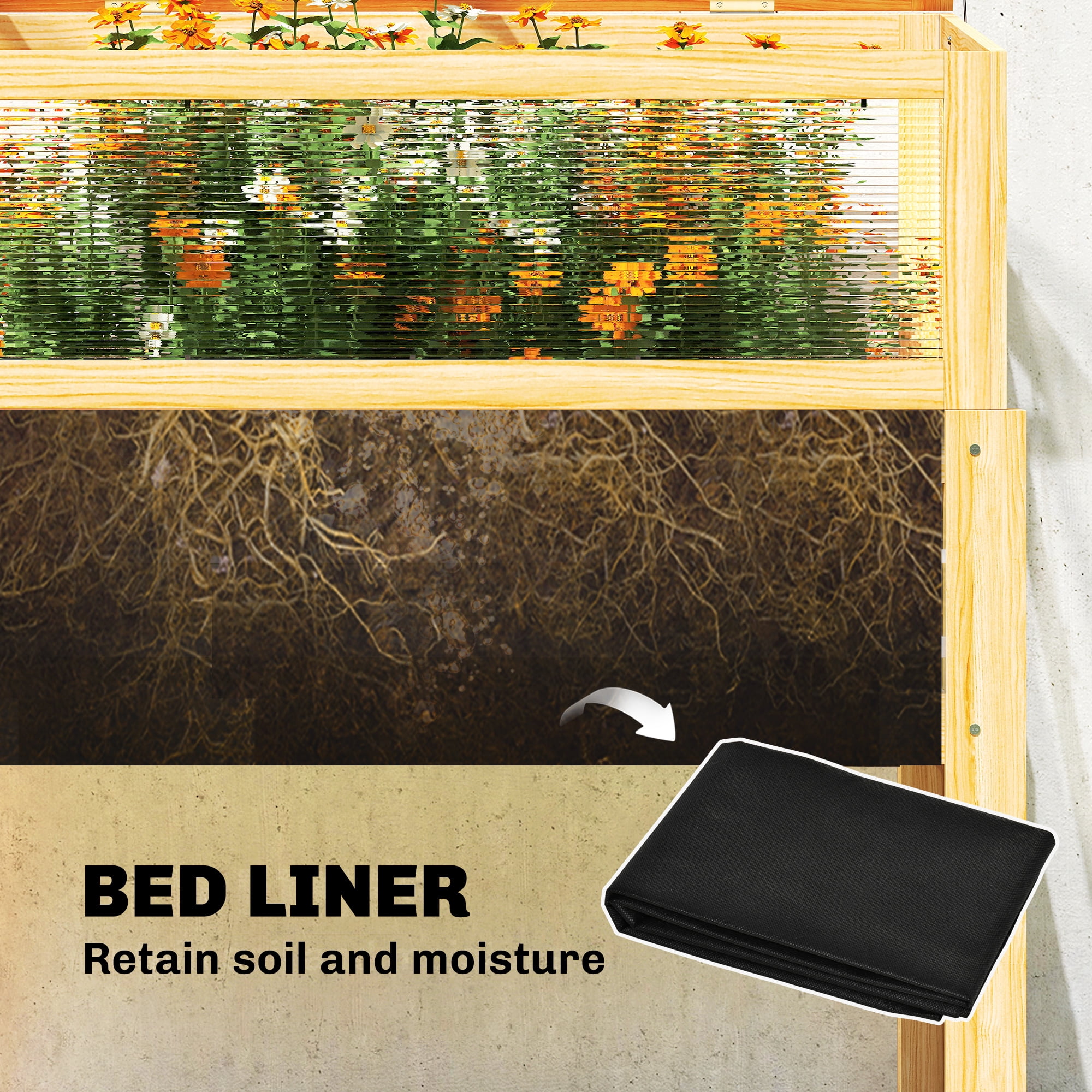 Outsunny Raised Garden Bed with Mini Greenhouse, Elevated Planter Box with Legs and Bed Liner for Flowers, Vegetables, Natural
