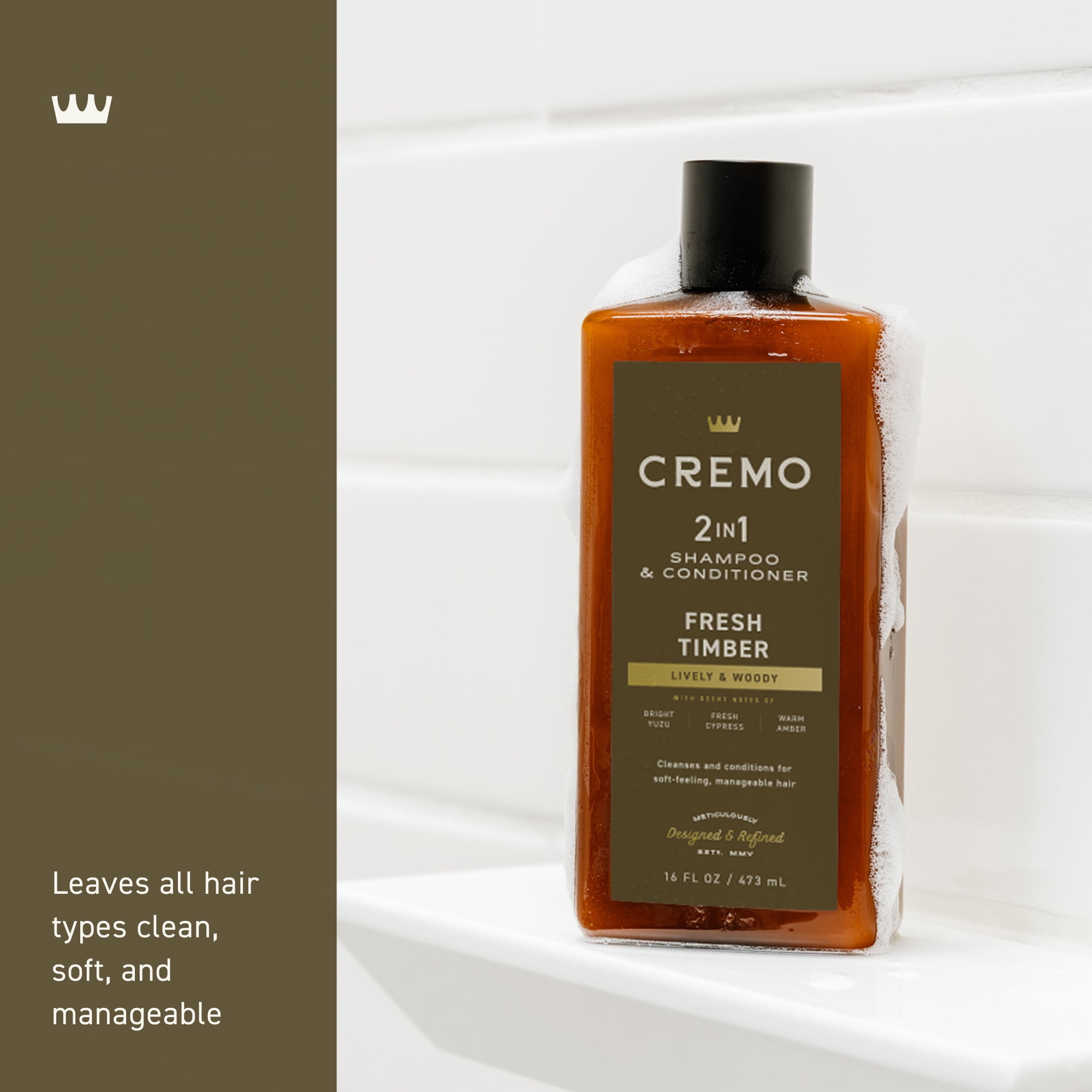 Cremo 2-in-1 Men's Shampoo and Conditioner, Fresh Timber Scent, 16