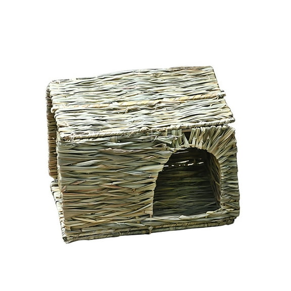 Hand-Woven Straw Hideout Bed - Natural Foldable Grass House for Rabbits, Guinea Pigs, Chinchillas, Ferrets Small Animal Cage Accessories