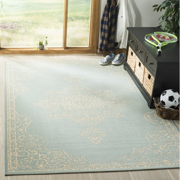 SAFAVIEH Outdoor LND180L Linden Collection Cream / Aqua Rug