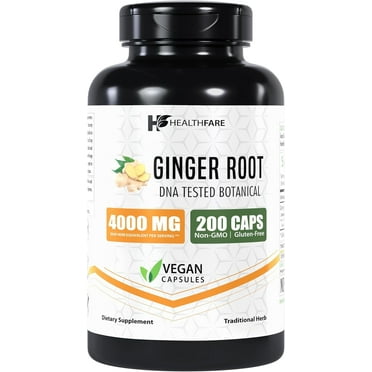 Healthfare Ginger Root Capsules 4000mg | 200 Count | Ultra Strength Supplement | Gluten-Free & Non-GMO