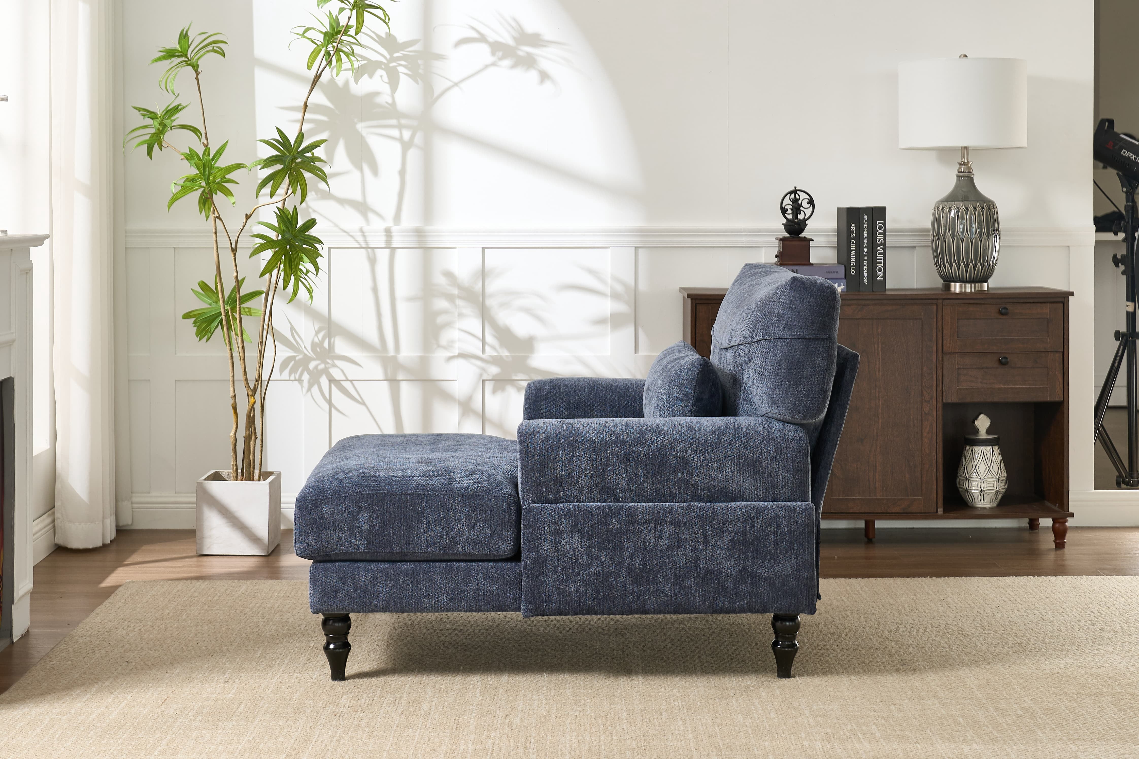 Chaise Lounge Indoor, Modern Upholstered Sleeper Chair and Sleeper Sofa for Living Room, Small Space, Blue