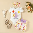 thumbnail image 2 of Newborn Baby Girl Summer Clothes Short Sleeve 1 Happy Birthday Romper Bodysuit Bow Shorts Headband 3Pcs Set Cute Outfits Kaprioy Baby Girl Outfits, 2 of 6