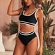 thumbnail image 3 of Conjuntos de Bikini para Mujer, Trajes de Baño Deportivos de Dos Piezas, Trajes de Baño de Corte Alto con Bloques de Color, Negro XL, 3 of 4